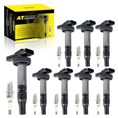 Set of 8 Ignition Coils Pack AJ810445 UF519 & 8 PCS Iridium Spark Plugs Compatible with Land Rover LR3 Range Rover Sport Jaguar S-Type Super V8 Vanden Plas XF XJ8 XJR XK XK8 XKR 4.2L 4.4L V8
