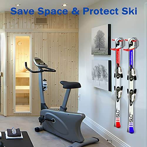 Xba Wall Mounted Rack Organizer For Skis And Poles Ski Wall Rack Ski Storage Rack Garage Storage With Padded Hooks & Elastic Cinch Straps Indoors Outdoors Wall Hook #TOP5