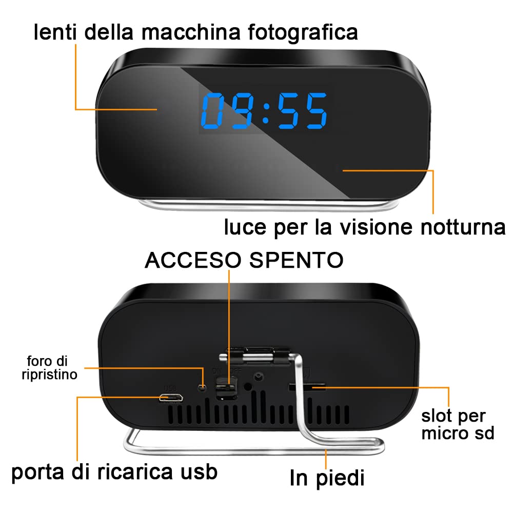 Telecamera Nascosta WiFi A Forma Di Orologio - HD 1080P, Visione Notturna, Rilevamento Di Movimento, Con App