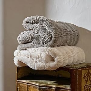 Amélie Home Warm Faux Fur Throw Blanket, Grey Fuzzy Soft Blanket, Special Wavy Pattern, Comfy Furry Throw Blankets for…