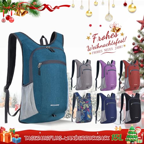 BECOJADDE 15L Faltbarer Rucksack Kleiner Wanderrucksack Leicht Tagesrucksack Damen Herren Daypack Wasserfest Reiserucksack für Outdoor Wandern Reisen Städtetrips, Regenwald