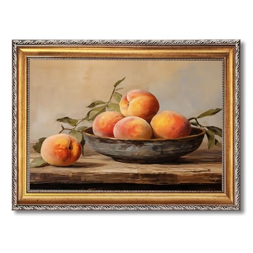 LEKDRA Vintage Peach Wall Art Antique Peaches in Rustic Bowl