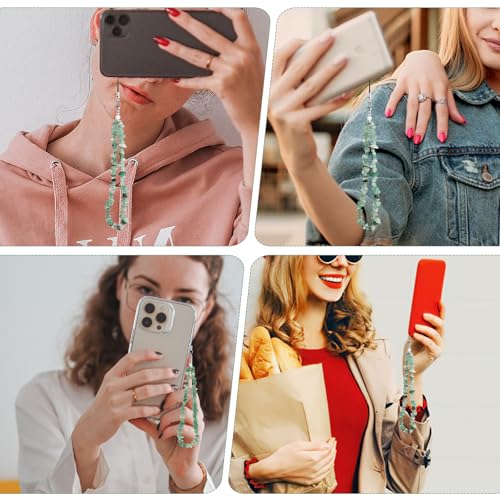 Yuomeaz Handykette Perlen, Grün Handykette Kurz, Kristall-Steine Handy Anhänger Universal für Handydekoration, Schlüsselanhänger und Anti Lost Telefon