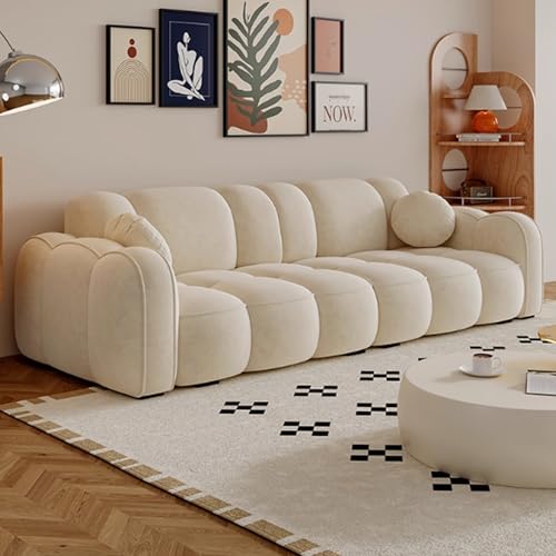 KIBONCY Sofá con Cojines Gruesos, sofá de algodón remachado con Patas de Madera, sillón Compacto para Sala de Estar, Cocina White-2.6m
