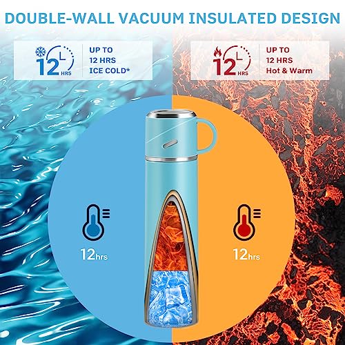 Insulated Water Bottle, 550ml Travel Vacuum Flask, Leakproof Thermal Tea Mug with Lid & Handle - Image 4