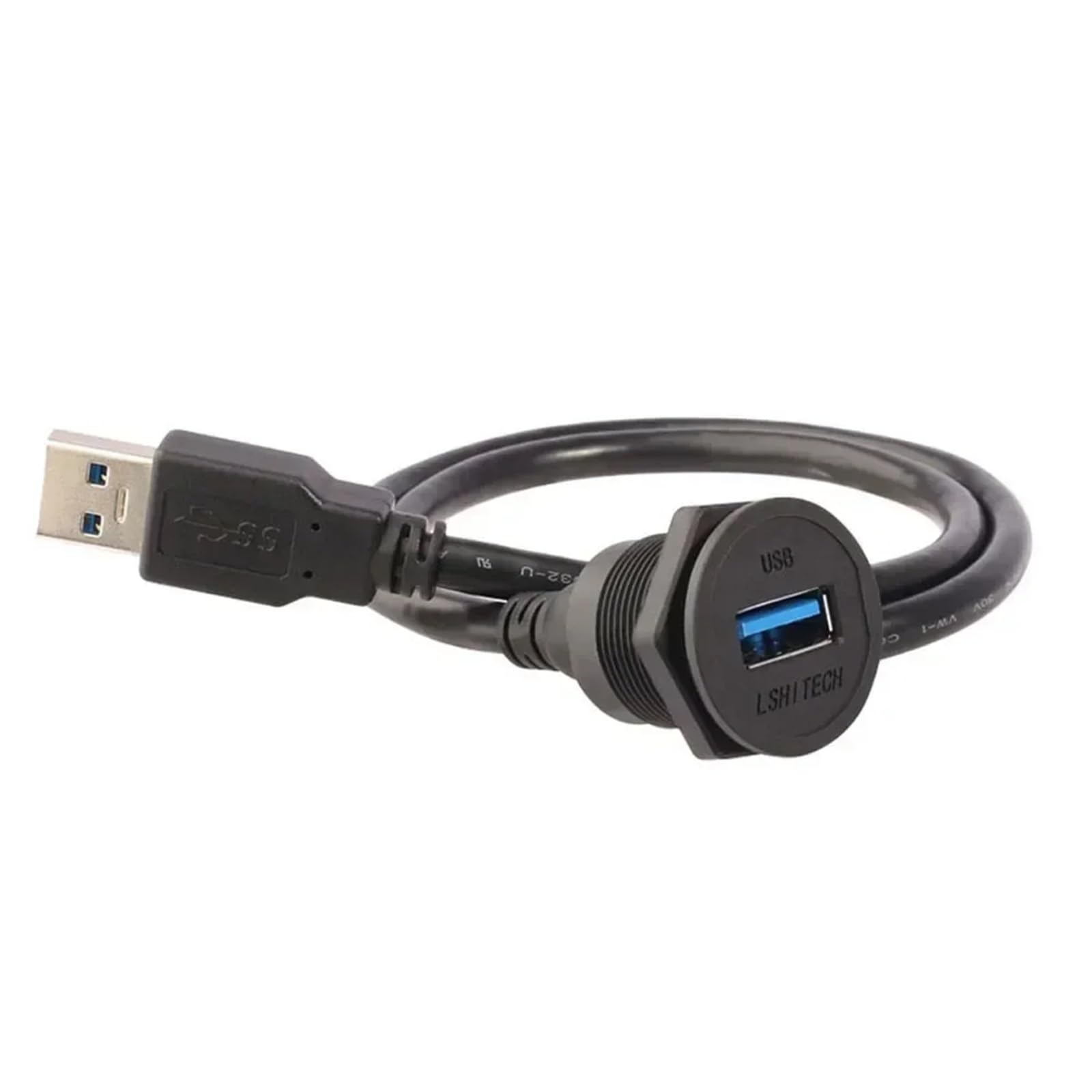 LU22 0,1 m, 0,3 m, 0,5 m, 1 m, 2 m, 5 m, przemysłowy kabel przedłużający, panel USB, złącze danych, wodoodporne gniazdo żeńskie USB 2.0, USB 3.0 (2 m USB2.0, plastikowa nakrętka)