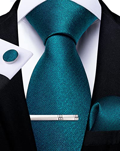 DiBanGu Cravate unie en soie tissée à rayures pour homme - Ensemble de cravate, mouchoir, boutons de manchette, pince à cravate formelle, affaires, mariage,...