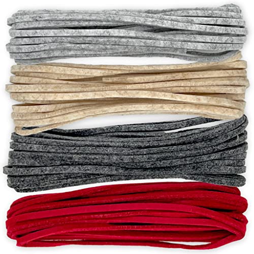 MIJOMA Set von 4 Filzbändern, Bastelfilz für DIY Handwerk & Dekoration, Ideal für Weihnachten, Hochzeit und festliche Anlässe, 4 x 500cm, 5mm Breite, Farben: Beige, Hellgrau, Grau, Rot