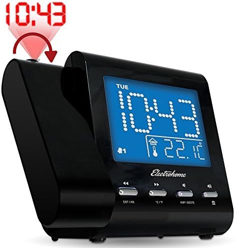 Magnasonic Projection Alarm Clock with AM/FM Radio, Battery Backup, Auto Time Set, Dual Alarm, Sleep Timer, Indoor Temperature/Day/Date Display & Bonus 3.5mm Aux Stereo Cable