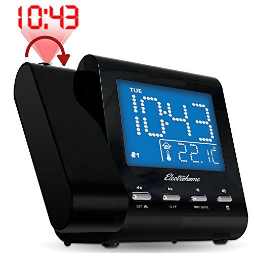 Magnasonic Projection Alarm Clock With Am/Fm Radio, Battery Backup, Auto Time Set, Dual Alarm, Sleep Timer, Indoor Temperature/Day/Date Display & Bonus 3.5Mm Aux Stereo Cable #TOP2