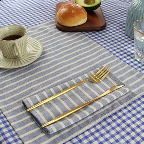 Serviettes de table en lin doux rayé bleu de qualité supérieure