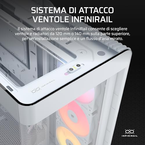 CORSAIR FRAME 4500X RS-R ARGB Case Mid-Tower per PC con Vetro Panoramico – Sistema di Montaggio InfiniRail, Adatto a Due Radiatori da 360 mm, Anti-Sag della GPU, Include 3 Ventole RS120R – Bianco - Immagine 5