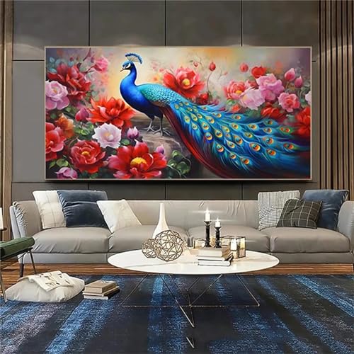 Peinture diamant paon 160x80cm pour illuminer le mur de votre salon de reflets 5D