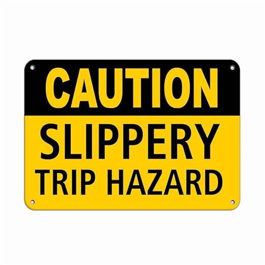 (2-Pack) Metal Tin Sign Horizontal Sign Multiple Sizes Caution Slippery Trip Hazard Slip and Warning Yellow Chemical & Labels All Over Weatherproof Street Signage 12X8 Inches
