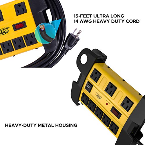 Heavy Duty Power Strip Surge Protector With Usb,Crst Metal Power Strip With 2 Usb 15 A 1875W, 15-Foot Long Cord 1350 Joules For Home, Kitchen, Office, School, Etl Listed… #TOP2