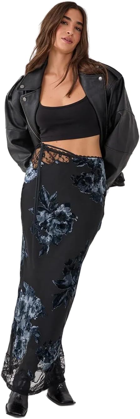 Nasty Gal Floral Devore Lace Cut Out Tie Waist Maxi Skirt