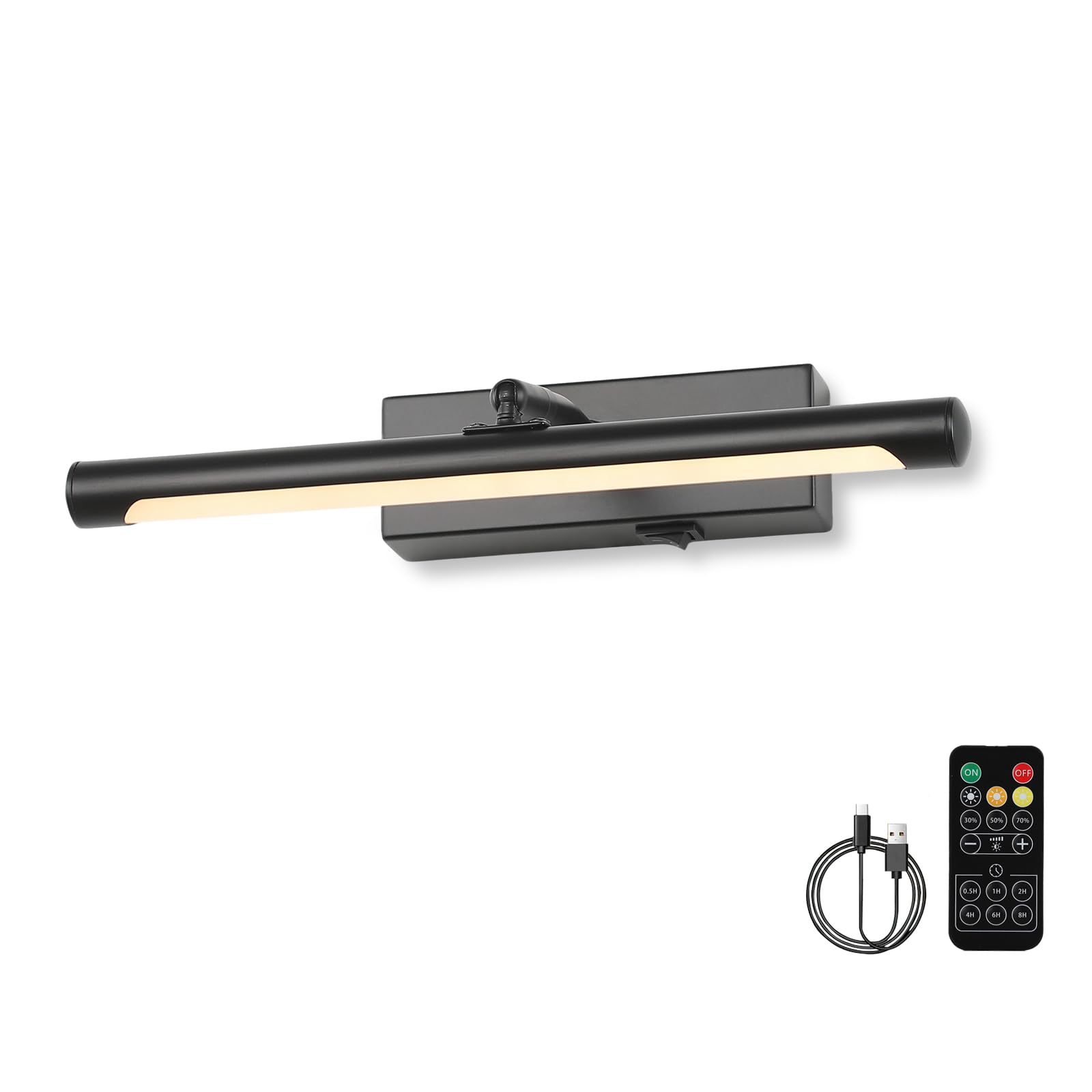 Picture Light for Wall Battery Operated, 12" Rechargeable Art Light with Remote and Timer for Painting, 3 Color Temps, Wireless Wall Light for Display, Artwork, Portrait, Gallery, Black