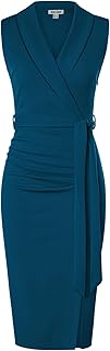 Women's Wear to Work Sleeveless Ruched Bodycon Office Pencil Midi Dresses with Belt