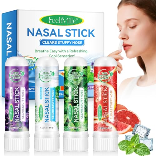Inhaler Nasal Stick 4pcs Nasal Stick - Nose Inhaler for Blocked Nose Relief from Catarrh colds and Blocked Sinuses Fresh Cooling Sensation Made with Essential Oils and Menthol