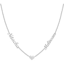925 Sterling Silver Custom Two Name Necklace with Heart - Personalized Pendant with 2 Names