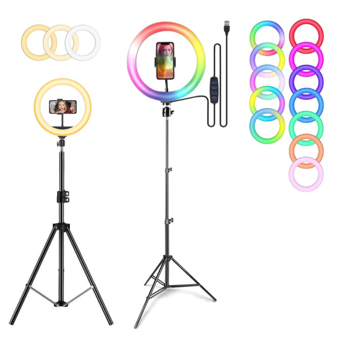 DIGI CORE 16 Inch RGB Ring Light With Tripod Stand 2.1 Meter Height, Selfie Light and 360° Phone Holder for Live Broadcast, Youtube, Instagram and Tik Tok Video Making