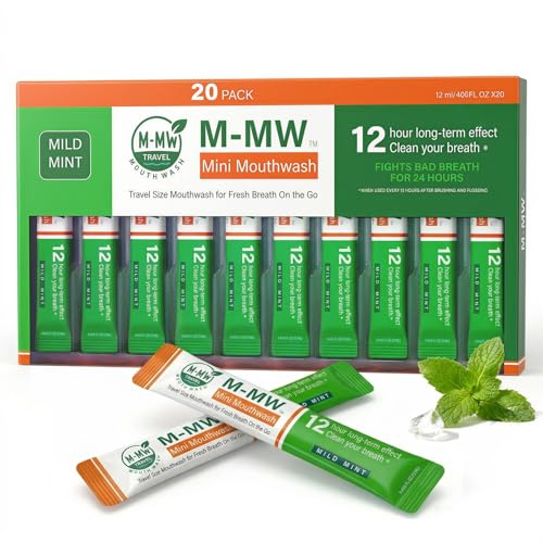 M-MW Travel Size Alcohol Free Mouthwash Packets for Fresh Breath 20 Count