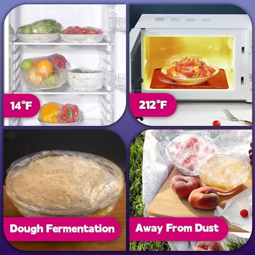 120pcs Plastic Bowl Covers, Upgraded Elastic Reusable Bowl Covers for Bread Proofing Kitchen Picnic Outdoors, Reusable Shower Caps Sourdough Bread Fermentation, BPA Free, Food Grade PE Safe Material - Thumbnail 5