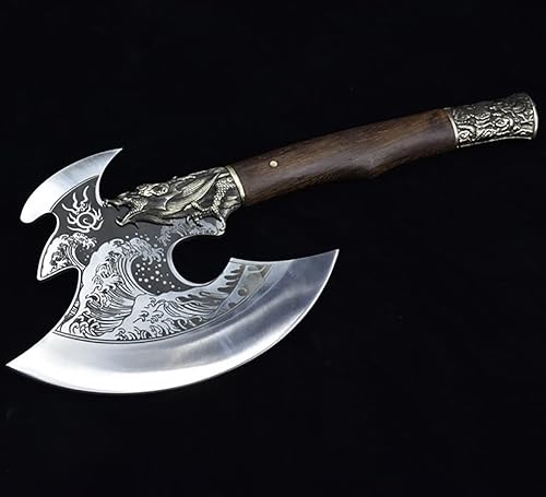 CRIVERS Cuchillo de cuchilla, cuchillo de carne, hacha retro de 9 pulgadas, mango corto, hacha de corte de hueso, cuchillo de carne Longquan,