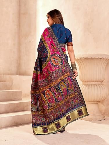 Image of Pandadi Saree Pashmina Silk Kashmiri Weaving Pallu Saree With Unstitched Blouse Piece