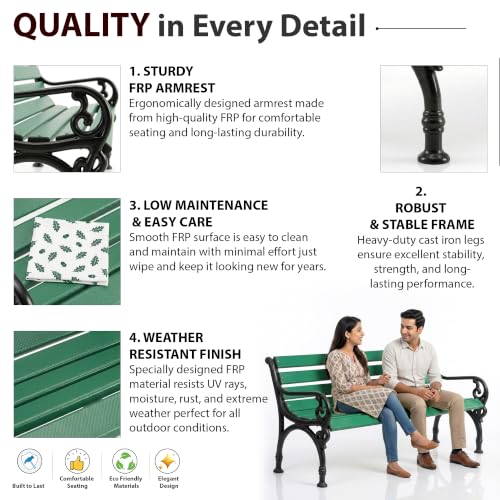 Image of BRISHI 3 Seater Cast Iron FRP Garden Bench for Indoor & Outdoor Park /Patio /Living Room /Terrace /Balcony (Green + Black)