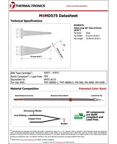 Image of Thermaltronics M8MD575 Hook Long 30deg Fine 0.51mm (0.02in) interchangeable for Metcal SMTC-8172