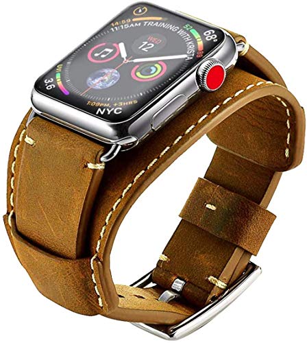 Aimtel Armband compatibel met Apple Watch Series 6/SE/5/4 (44 mm) armband, Series 3/2/1 (42 mm), Cuff leren band, reservehorlogeband accessoires voor iWatch Series 6/SE/5/4/3/2/1 (Crazy House Brown)