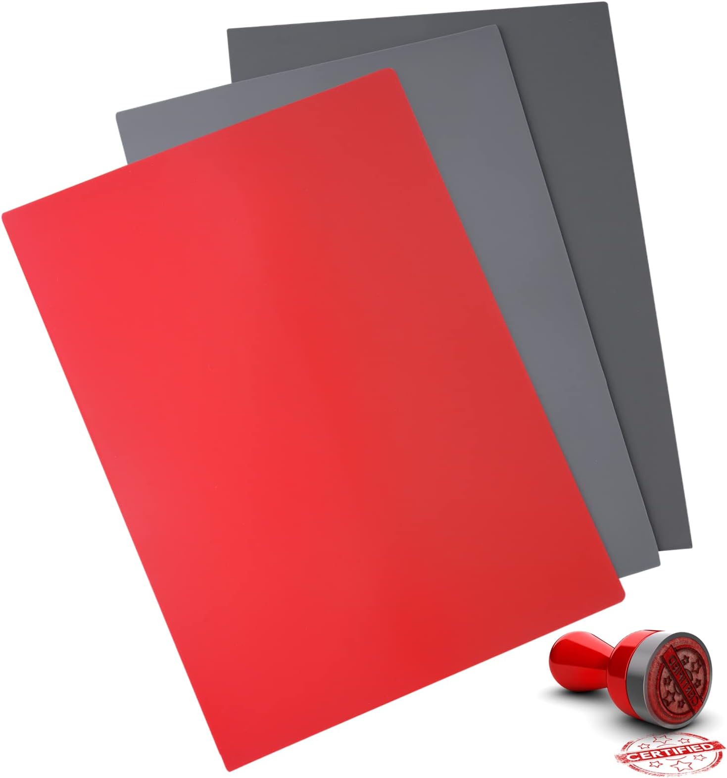 3PCS Rubber Stamp Sheets for Laser Engraving Machine, A4 Size Engraving Soft Rubber Mats for Laser Cutters, 0.09 Inch Rubber Carving Blocks for Custom Rubber Stamps (Red&Grey)