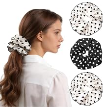 Sibba 3 Pcs Large Satin Hair Scrunchies, Oversize Scrunchies Dot Vintage Chic Scrunchie 7 Inches Soft Jumbo Hair Ties for Women Girls Gifts