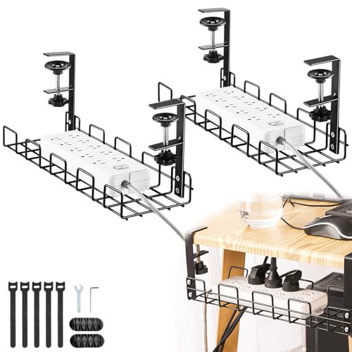Desk Cable Duct for Tidy Cable Management, Cable Tray for Workplace Cable Organisation, Tray for Home Office Cable Management Under Desk, Cable Organiser, Black (Pack of 2)