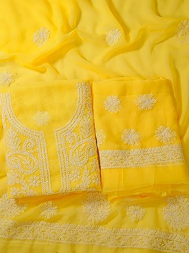 Image of Ada Hand Embroidered Lucknow Chikankari Unstitched Georgette Dress Material Suit Set for Women