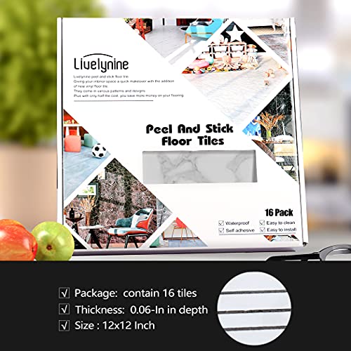 Livelynine 16 Fliesen PVC Bodenbelag Selbstklebend Badezimmer Vinylboden Selbstklebend Küche 30x30 Bodenbelag Bad Wasserdicht PVC Boden Hellgrau Bodenfolie Selbstklebend Flur Fußbodenbelag Marmor Weiß
