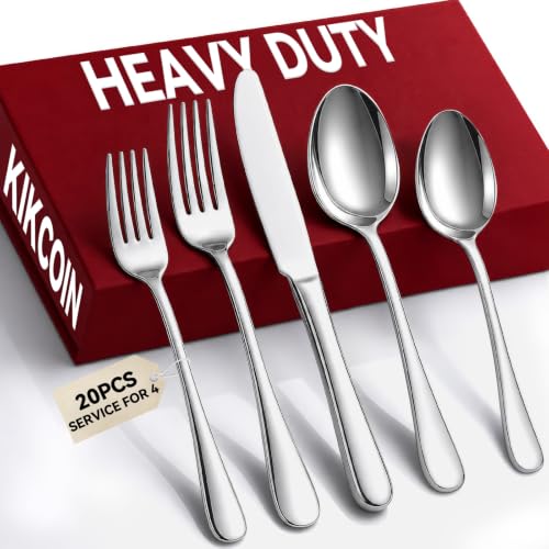 KIKCOIN 20-Pc Silverware Set for 4, Heavy Duty Stainless Steel Flatware Set