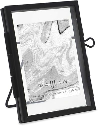 Miniatura 9 de Isaac Jacobs 8 x 10 pulgadas, latón y vidrio de estilo moderno negro, vidrio prensado, marco de fotos flotante de metal (vertical), con cierre de
