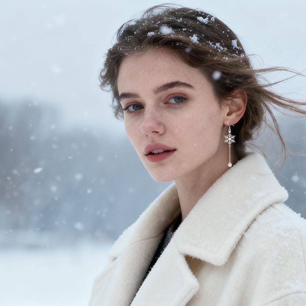 Christmas Snowflake Earrings Sterling Silver Snowflake Earrings for Women Winter White Snow Dangle Holiday Jewelry Gifts for Festival - Image 3