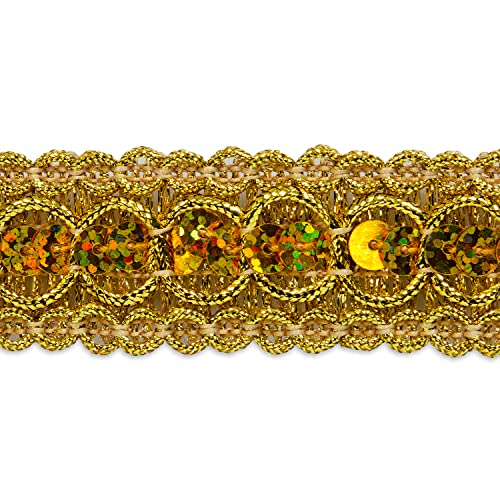 Trims By The Yard Trish Sequin Metallic Braid Gold | (5 Yard Cut) Trim #TOP16