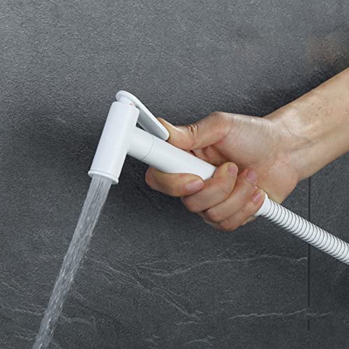 Rociador de bidé blanco para inodoro con manguera de 59 pulgadas y válvula angular de latón 3