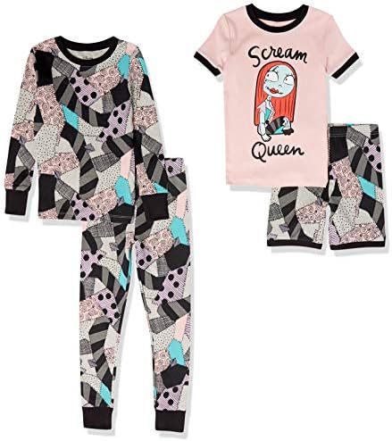 Amazon Essentials Disney | Marvel | Star Wars Toddler Girls' Snug-Fit Cotton Pajama Sleepwear Sets (Previously Spotted Zebra), Grey/Pink/Black, Nightmare Scream Queen, 3T