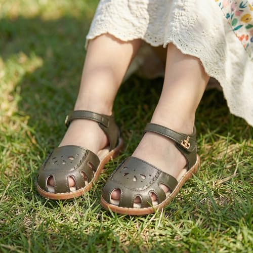 Image of THEE BRON Toddler Girls Closed-Toe Sandals Sweet Retro Cutout Summer Dress Shoes