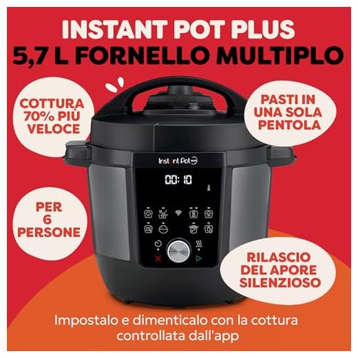 Instant Pot Plus – Multicooker 9 in 1 da 5,7L in acciaio inossidabile spazzolato, cuoce a pressione, cottura lenta, cuociriso, rosola, prepara yogurt, scalda, cuoce a vapore, sous vide, sterilizza