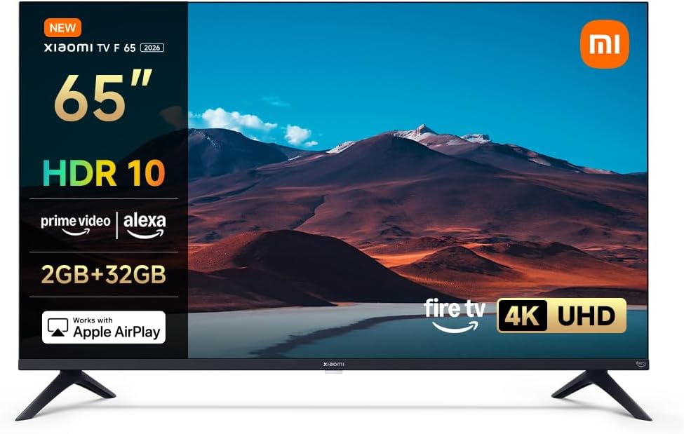 Xiaomi TV F 65, 65 Zoll (165 cm), 4K UHD, Smart TV, Fire OS8, Triple Tuner DVB-C/S/S2/T/T2,HDR10, MEMC, 60Hz mit 120Hz Game Boost Mode,Sprachsteuerung mit Alexa,2GB+32GB, Kompatibel mit Apple AirPlay