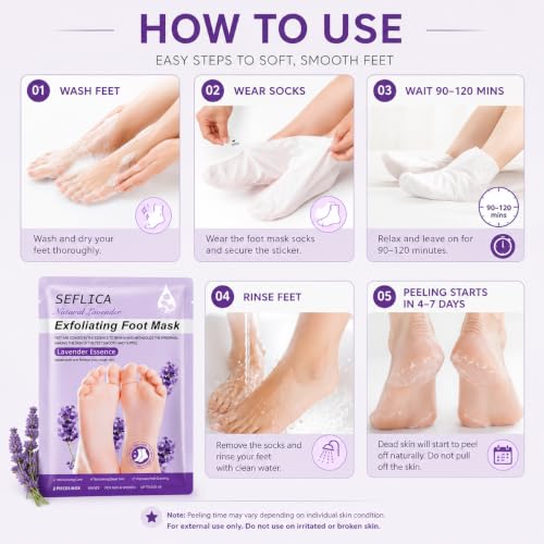 Image of Lavender Exfoliating Foot Peel Mask Socks for Dry & Cracked Feet | Foot Dead Skin Remover Mask | Moisturizing & Hydrating Foot Care | Soft Smooth Feet Peeling Mask | 1 Pair