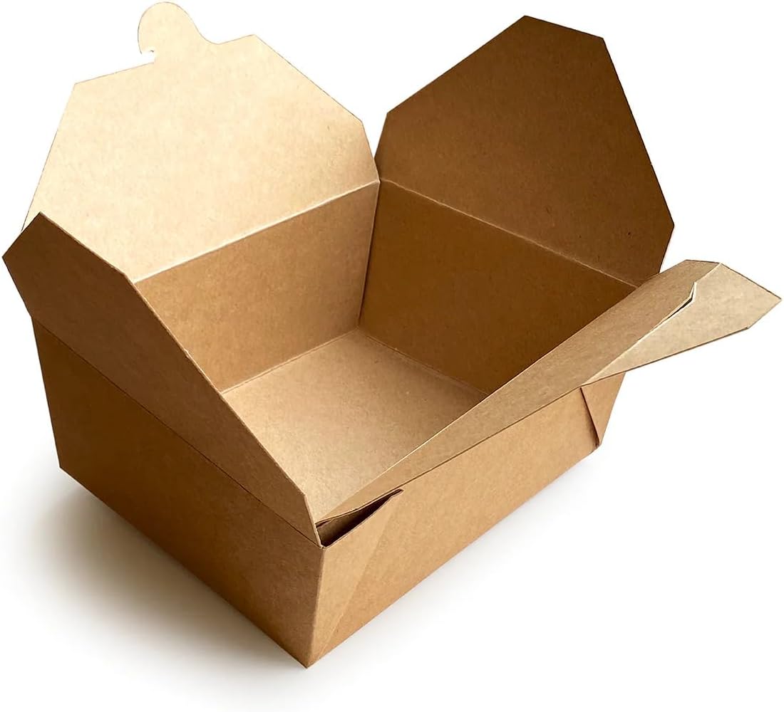 25 x Medium Kraft Takeaway Containers Leak-Proof No.8 Boxes - 174 x 143 x 65mm - 1400ml/49oz - Eco-Friendly/Hot and Cold Take Out Microwavable Grease Resistant Food To-Go Snacks Boxes
