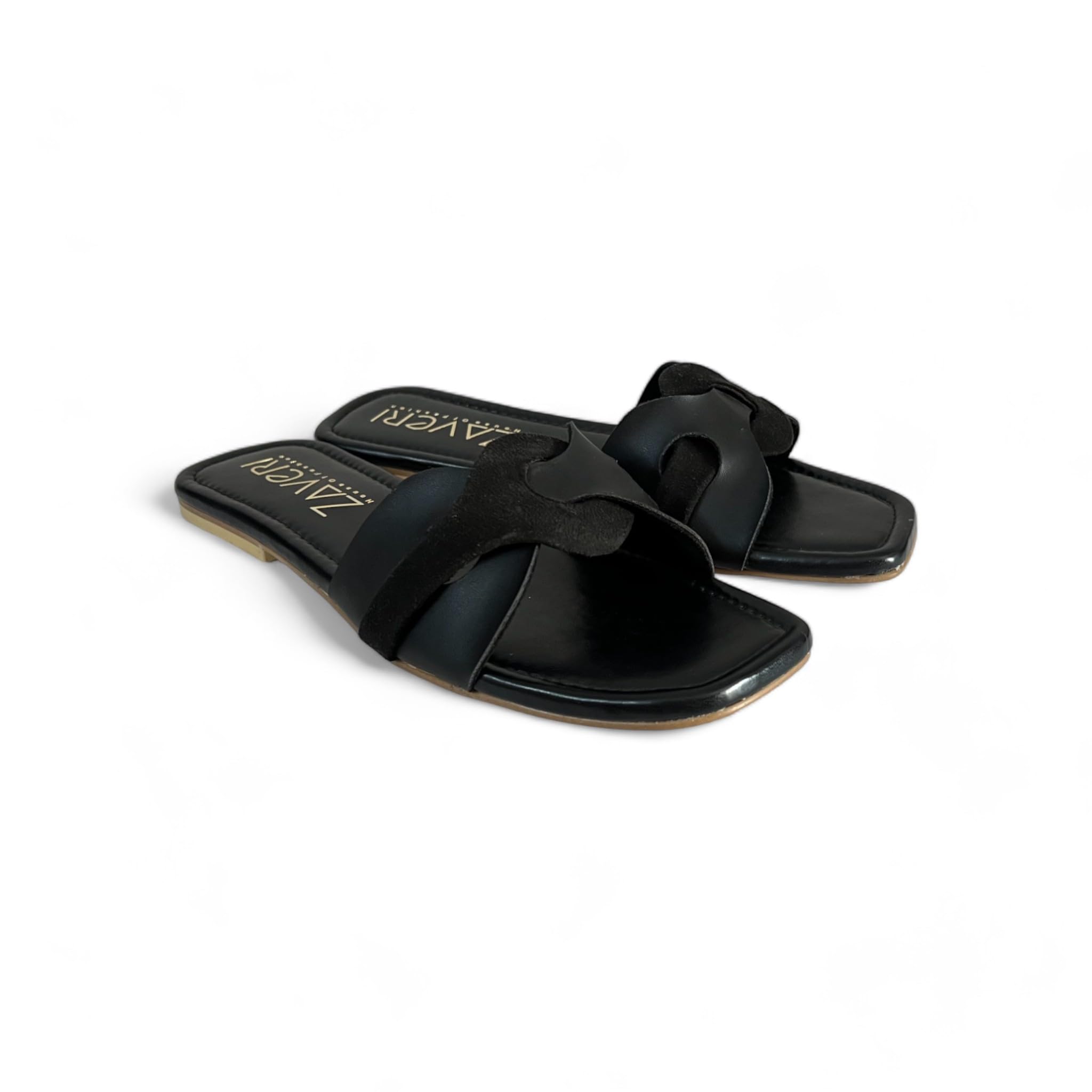 Zaveri House of Fashion Strut Flats Intertwined Black Vegan Leather Casual Slipper For Women | Stylish Comfort Flats Sandals (B0D98FJQWL) Amazon Price History, Amazon Price Tracker