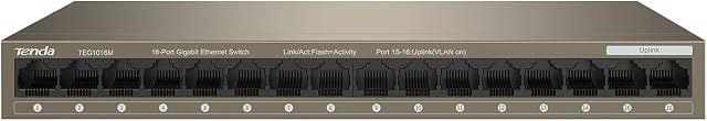 Tenda 16 Port Gigabit Switch, Ethernet Switch with Port LEDs, Network Switch, Ethernet Splitter/Hub, with Vlan, Desktop or Wall-Mounting, Fanless, Plug & Play, Energy-Saving, Sturdy Metal(TEG1016M)